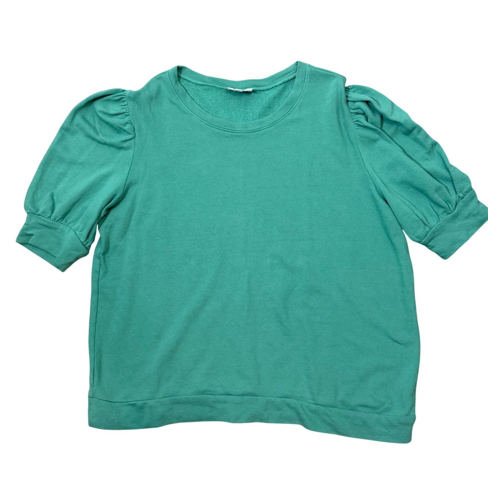 LOFT French Terry Puff Sleeve Minimal Green Top XL Short Sleeve Womens Bright